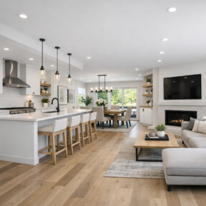 Open‑concept renovation in an Edmonton home showing removed walls and improved layout flow.