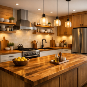 Butcher block counter tops for kitchen renovations.