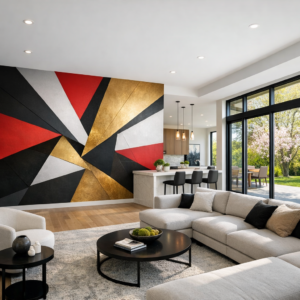 Renovation project with feature wall in the living room. 