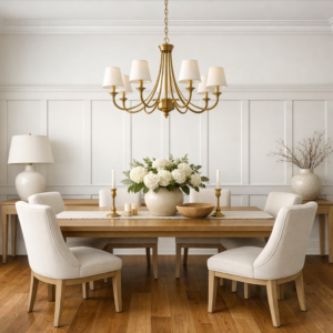 White board‑and‑batten wainscotting feature wall in an Edmonton dining room with contemporary trim details