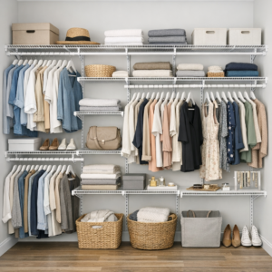 Wire Closet Shelving System in a Closet
